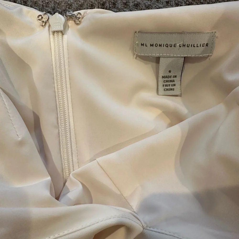Monique Lhuillier Concertina MIDI Dress peplum fit and flare white dress - Picture 6 of 10